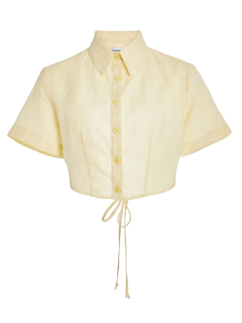 Matthew Bruch Cropped Linen Shirt Butter Yellow Back Cut Out Small